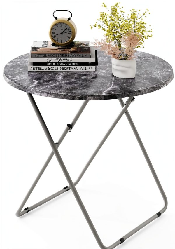 Fleecy Day Round Folding TV Tray Aluminum Marble-0