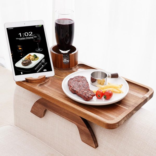 Acacia Wood Couch Arm Tray Table by Nnewvante-1