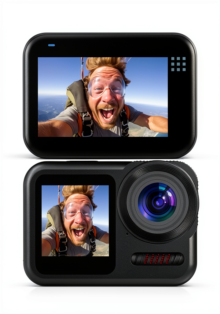 Xoieod Waterproof Action Camera Black mounted on a mountain bike helmet during a forest trail ride