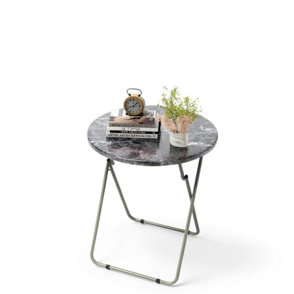 Fleecy Day Round Folding TV Tray Aluminum Marble-5