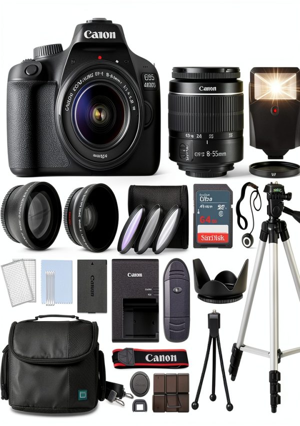 Canon EOS 4000D DSLR Camera Bundle with 18-55mm Lens, 64GB Card-0