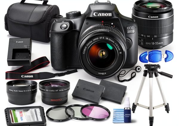 Canon EOS 2000D DSLR Bundle with 18-55mm Lens, 64GB Card, Tripod-0