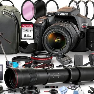 Canon EOS Rebel T7 DSLR Camera w/EF-S 18-55mm F/3.5-5.6 Zoom Lens + 420-800mm Super Telephoto Lens + 100S Sling Backpack + 64GB Memory Cards, Professional Photo Bundle (42pc Bundle) (Renewed)-0