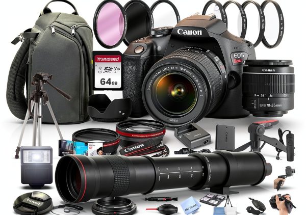Canon EOS Rebel T7 DSLR Camera w/EF-S 18-55mm F/3.5-5.6 Zoom Lens + 420-800mm Super Telephoto Lens + 100S Sling Backpack + 64GB Memory Cards, Professional Photo Bundle (42pc Bundle) (Renewed)-0