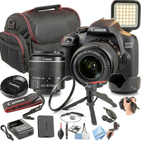 Canon EOS 2000D DSLR Camera Bundle with 18-55mm Lens, 64GB Card,-0
