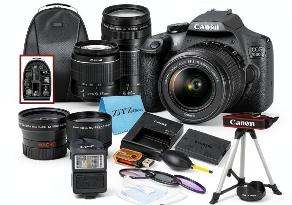 Canon EOS 2000D DSLR Camera with 18-55mm & 75-300mm Lenses, Tripod-0