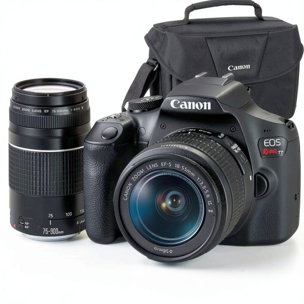 Canon EOS Rebel T7 Camera with EF 18-55mm & 75-300mm + 64GB SD Card-0